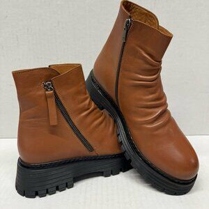 Miz Mooz Tan Moto Boots with Black Sole